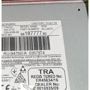 Recambio de radio / cd para peugeot partner tepee (05.2008) yh01 referencia OEM IAM 98327545ZD 9830084880 